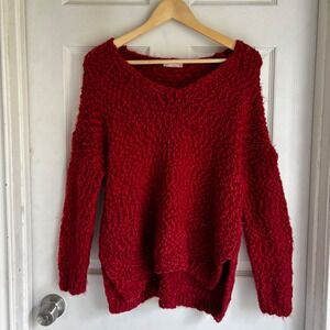 Altar'd State Maroon Textured V Neck Sweater Top Women's Size S M Boho Comfy